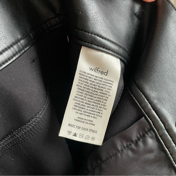 Aritzia Wilfred Black vegan Leather High-Waist Pants Tie-Front  stretchy size 6 - Picture 7 of 15